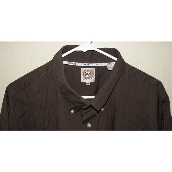 Cinch Men’s XXL 2XL LS Button Shirt Brown 100% Cotton Square Buttons - Picture 2 of 3